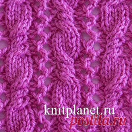 Планета Вязания | Ажурный узор спицами № 7. Схема и видео вязания узора.