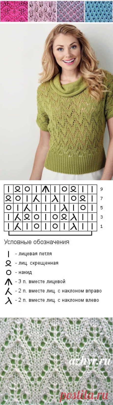 Ажурный узор спицами для пуловера | Ажурные Узоры
