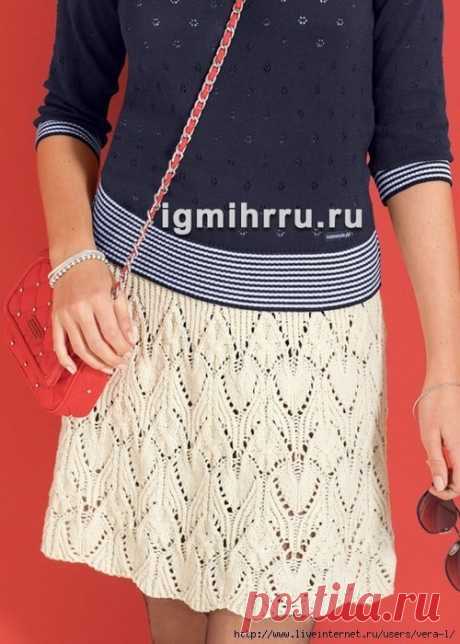 БЕЛАЯ АЖУРНАЯ ЮБКА, СВЯЗАННАЯ ВКРУГОВУЮ.