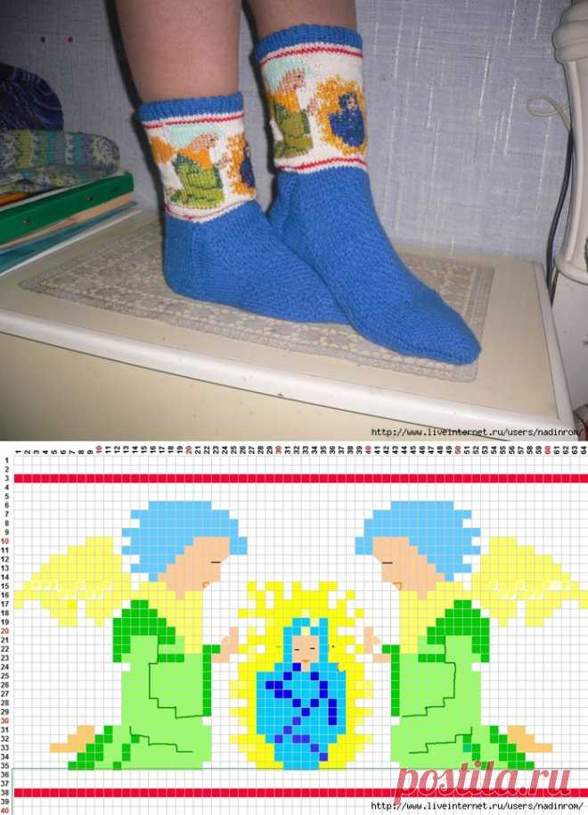 Носки рождественские(спицы)+cхема.