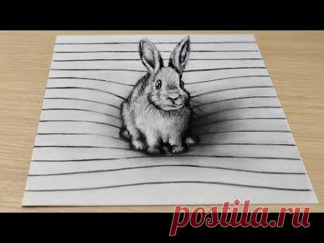 Няшный 3Д Рисунок простым карандашем Как нарисовать зайца кролика 3D drawing How to draw a rabbit