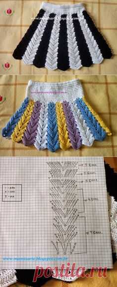 Вязание крючком и др Трикотаж Мамис: Детская юбка крючком с вертикальными полосами - Графический