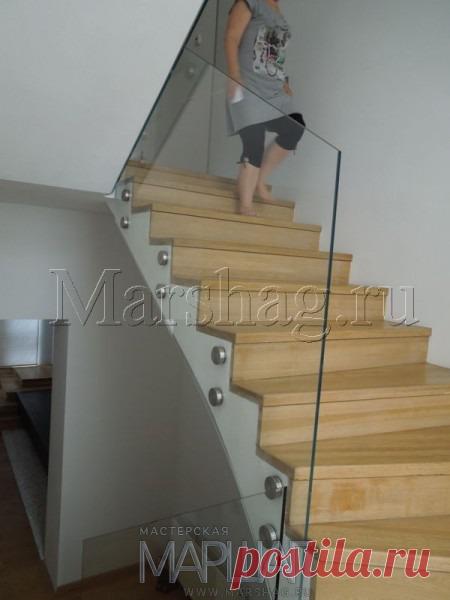 Лестницы, ограждения, перила из стекла, дерева, металла Маршаг – Ограждение из безопасного стекла без поручня