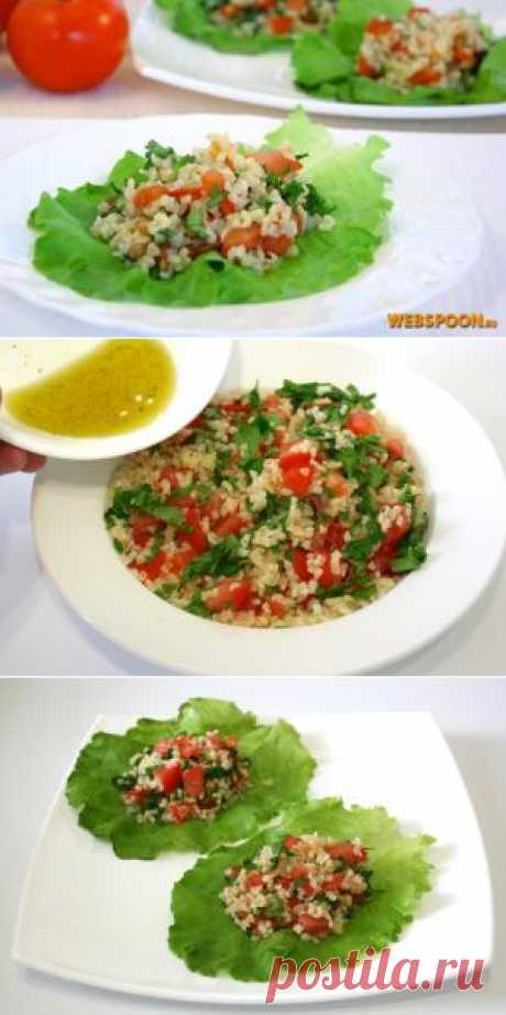 Салат &quot;Табуле&quot;. Салат Табуле популярен в ресторанах Ближнего Востока. Главные составляющие данного салата это булгур, помидоры и листья петрушки. По желанию можно дополнить салат зелёным луком, мятой, специями (например зирой). В Ливане и Сирии, на родине салата Табуле, его часто подают, выкладывая на листья салата. Булгур иногда заменяют кускусом.