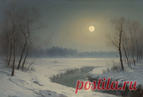 Замёрзшая река под луной