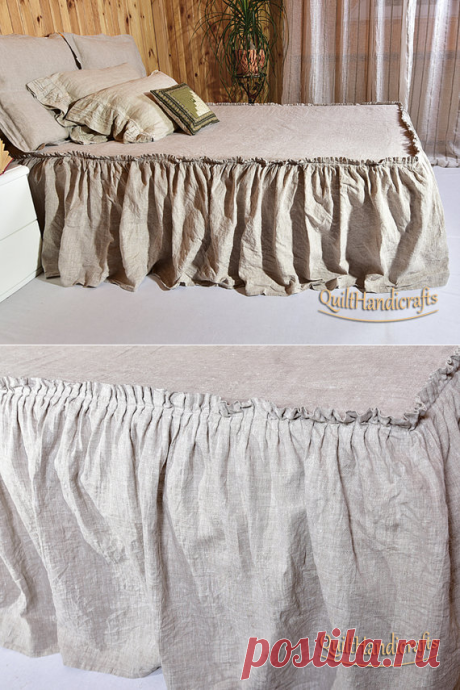 Bed Coverlet DROP length 28 71cm linen Bed by QuiltHandicrafts