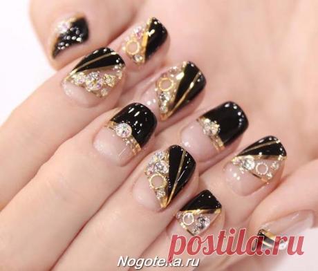 Черно-золотой маникюр: фото идеи черных ногтей с золотым дизайном