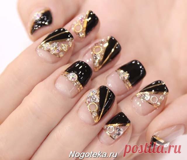 Черно-золотой маникюр: фото идеи черных ногтей с золотым дизайном
