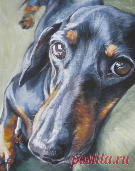 (80) Dachshund art canvas print of dog painting by LA Shepard 11x14 dog portrait