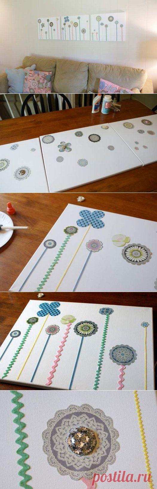 Поделки своими руками - Делаем декоративное панно из ткани и тесьмы.