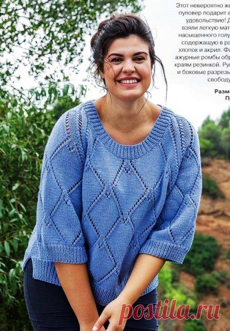 Пуловер с узором Ромбы и короткими рукавами