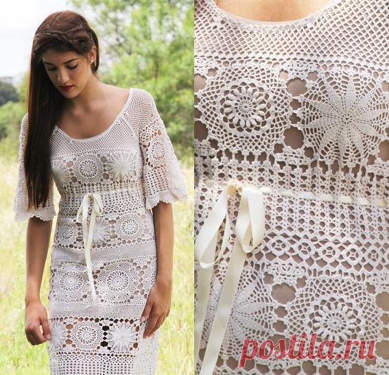 Романтическое платье крючком схема. Длинное платье из круглых мотивов крючком | Вязание для всей семьи