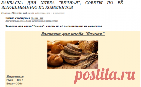 ЗАКВАСКА ДЛЯ ХЛЕБА "ВЕЧНАЯ", СОВЕТЫ ПО ЕЁ ВЫРАЩИВАНИЮ ИЗ КОММЕНТОВ
