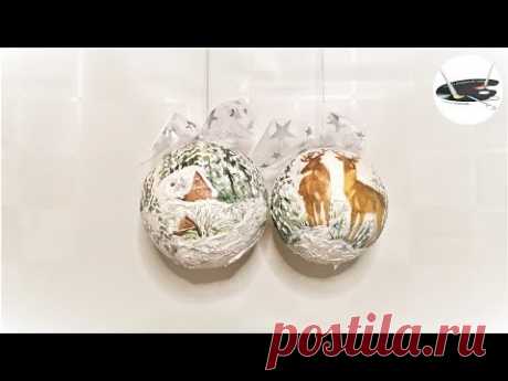 Jak ozdobić bombki decoupage z efektem śniegu DECOUPAGE CHRISTMAS ORNAMENTS  WITH SNOW EFFECT