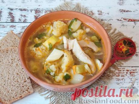 Рецепт: Суп с цветной капустой, кабачками и сладким перцем на RussianFood.com