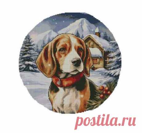 Авторская схема для вышивки крестиком Бигль зимой купить в интернет-магазине Ярмарка Мастеров по цене 400 ₽ – W1M6ARU | Схемы для вышивки, Рошаль - доставка по России