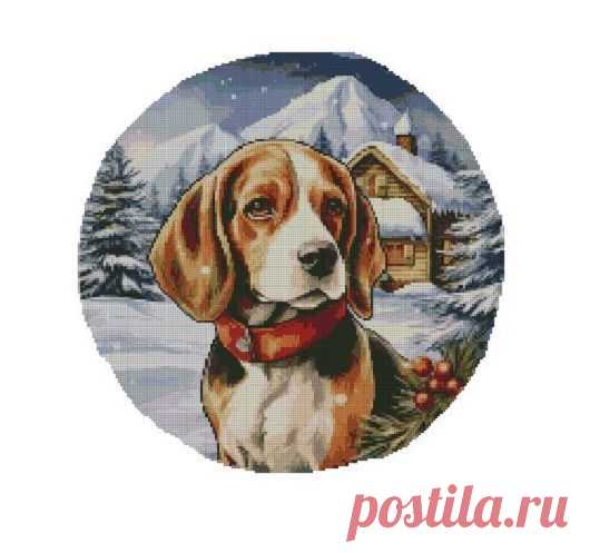 Авторская схема для вышивки крестиком Бигль зимой купить в интернет-магазине Ярмарка Мастеров по цене 400 ₽ – W1M6ARU | Схемы для вышивки, Рошаль - доставка по России