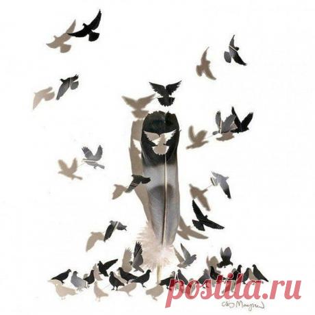 В руках американского художника Криса Мэйнарда птичьи перья превращаются в изящные картины...