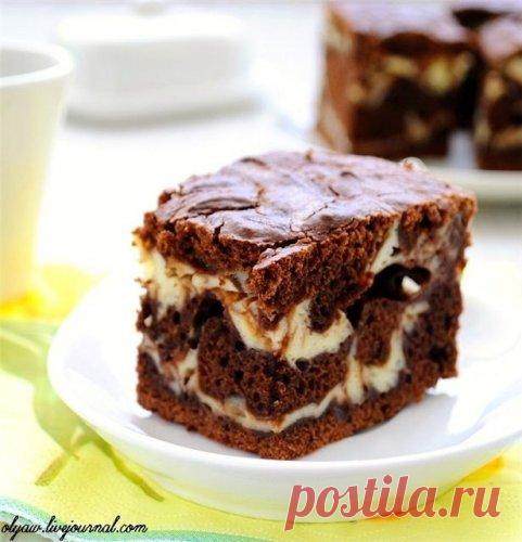 Шоколадно-творожный мраморный пирог