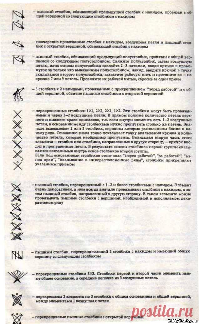 Условные обозначения для вязания крючком - Вязание крючком. Узоры