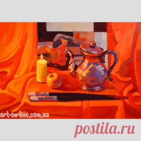 Картина Тепло - Натюрморт  - Ярошевич Анастасия (живопись) Картина Тепло -  Натюрморт с посудой и свечой в теплых, красных тонах