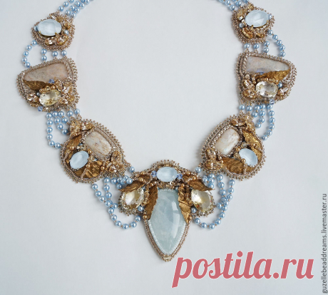 Купить Rovenna - голубой, золотой, светло голубой, нежное украшение, винтаж, голубой кальцит