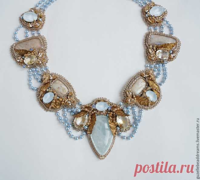 Купить Rovenna - голубой, золотой, светло голубой, нежное украшение, винтаж, голубой кальцит