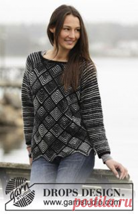 Knitted DROPS jumper with domino squares and raglan in ”Fabel” and “Alpaca”. Size: S - XXXL. ~ DROPS Design