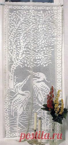 Занавеска крючком. Цапли у дерева Схема вязания крючком филейной занавески «Цапли у дерева»