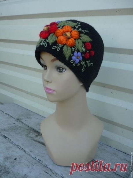 Купить шапка с вышивкой - комбинированный, цветочный, шерсть, полушерсть, разнообразные