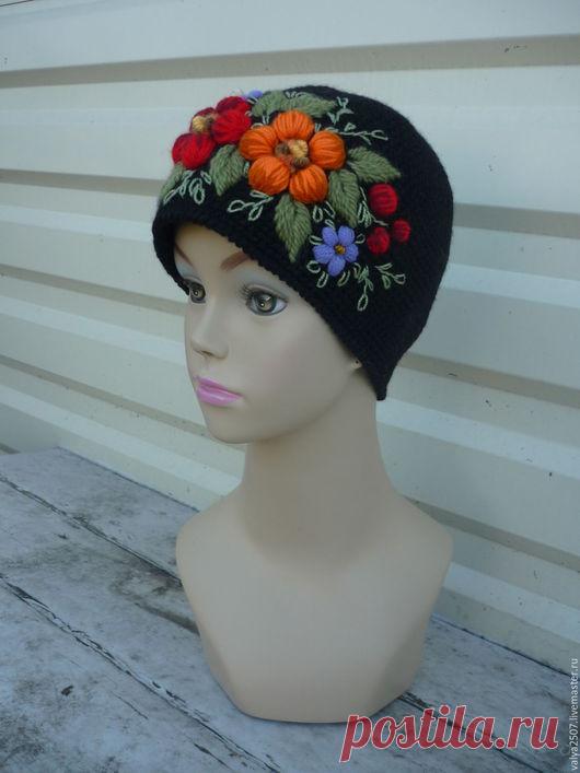 Купить шапка с вышивкой - комбинированный, цветочный, шерсть, полушерсть, разнообразные