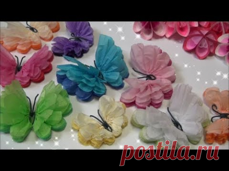（ペーパーポンポン）簡単！かわいい蝶々の作り方　【DIY】(Paper Ponpon)Easy!Butterfly - YouTube