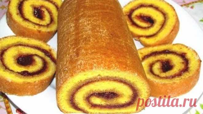 Вкусно -  РУЛЕТ БИСКВИТНЫЙ с Клубничным Вареньем РУЛЕТ Рецепт   Выпечка