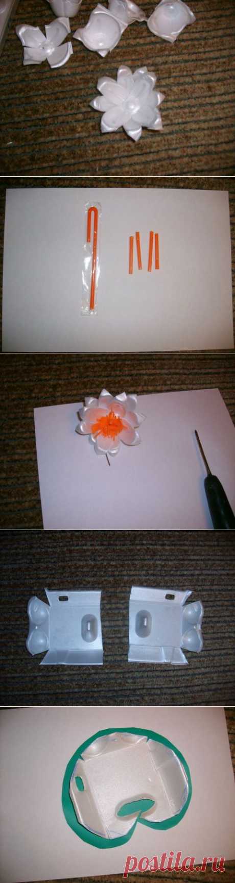 Кувшинки для дачи из ячеек под яйца | Самоделкино