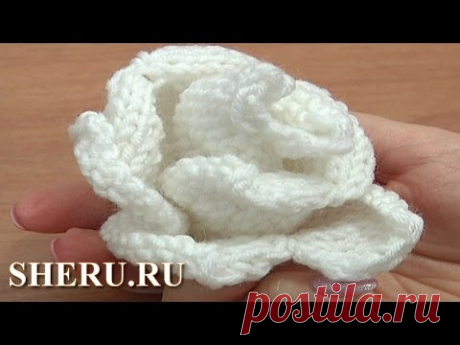 How to Knit Rose Flower Tutorial 13 Роза связанная спицами