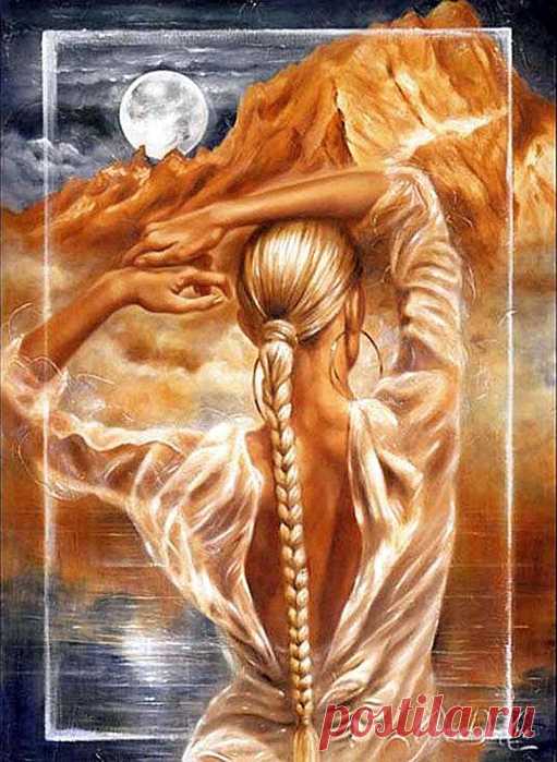 Женщина с загадочной душою и с тонким ароматом жарких ласк... художник Janice Darr Cua .