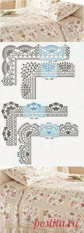 Покрывало из квадратов ткани с вязаной крючком каймой | Уют и тепло моего дома
