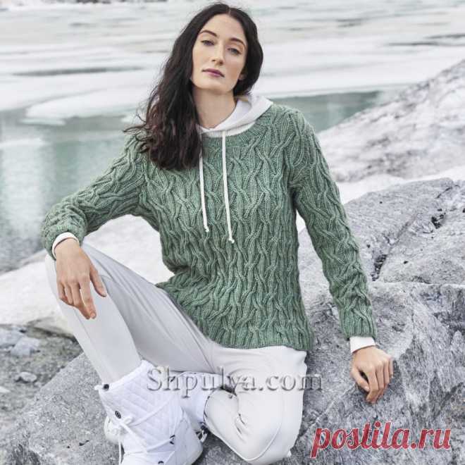 Теплый пуловер с переплетениями из «кос» — Shpulya.com - схемы с описанием для вязания спицами и крючком