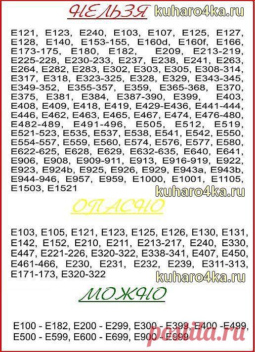 Хозяюшка. Кушать подано! - Таблица химических добавок Е. Это должен знать каждый.