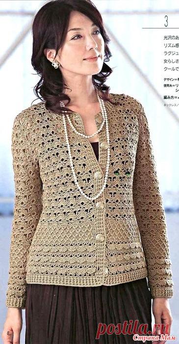 Жакет с красивыми узорами. Крючок. http://gallery.ru/