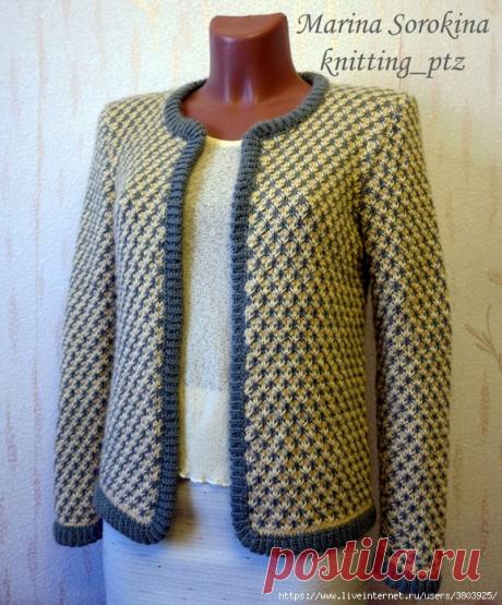 Двухцветный узор спицами для жакета в стиле “шанель”.