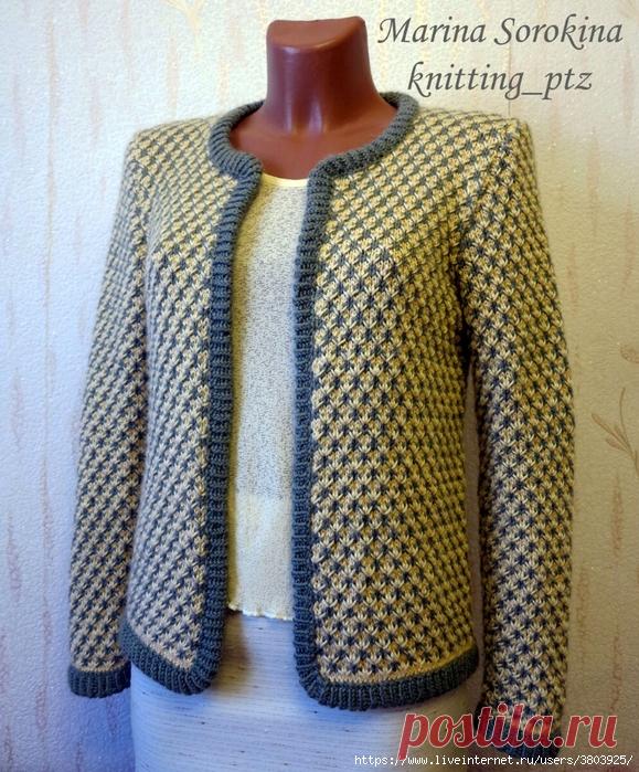 Двухцветный узор спицами для жакета в стиле “шанель”.