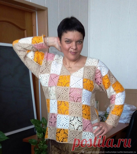 вяжем вместе с людмилой сиреневый джемпер со вставкой спереди бабушкин квадрат крючком: 1 тыс изображений найдено в Яндекс Картинках