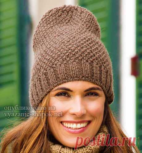 Модная шапка Жемчужным узором спицами от Сабрины | Вязание Шапок - Модные и Новые Модели