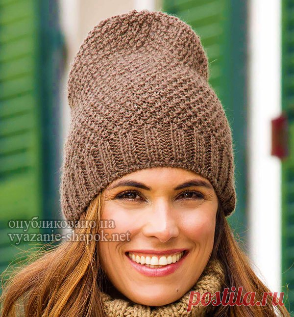 Модная шапка Жемчужным узором спицами от Сабрины | Вязание Шапок - Модные и Новые Модели