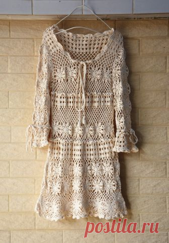 Crochet Dress Women Boho Bohemian Hippie Gypsy Handmade Clothing Boho Crochet Dress Vintage Style Perfect to creat a hippie boho chic look and makes a beautiful summer dress for festivals, parties, or lazy days.  Measurement: Bust: M (34-36) Length: 34 Sleeve:18  Crocheted in easy care acrylic yarn, hand wash, or roll in a towel to remove excess