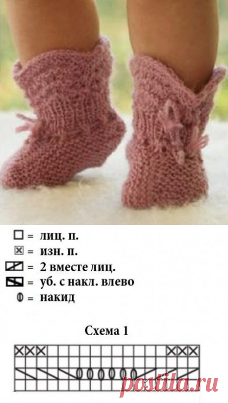 Пинетки детские спицы от 0 до 1 года - описание, схемы + фото