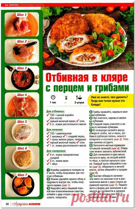 Отбивная в кляре с перцем и грибами