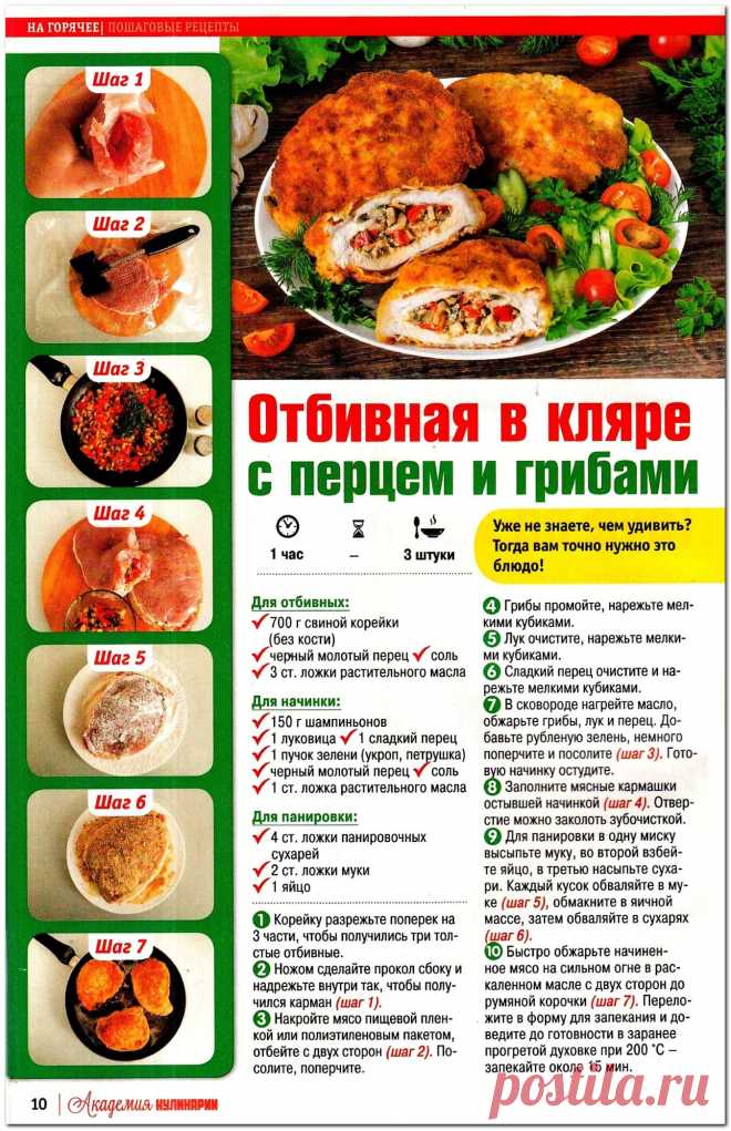 Отбивная в кляре с перцем и грибами