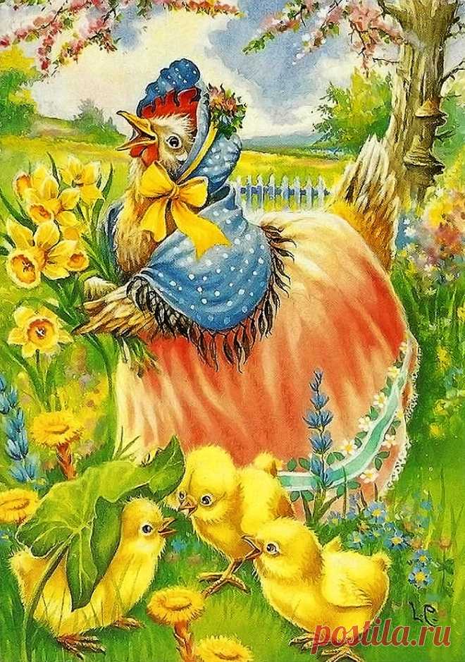 Винтажные открытки с петухами.